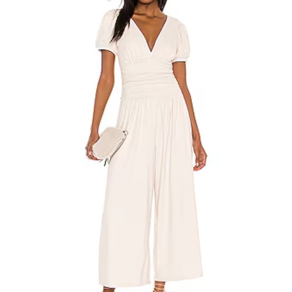 Susana Monaco Pants - Susana Monaco Gathered Jumpsuit Wide Leg Blanched Almond M